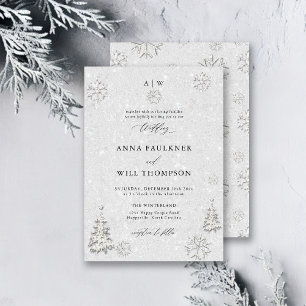 Winter Wedding Black White Pine Wonderland Wedding Invitation