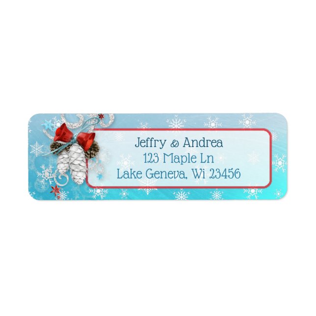 Winter Wedding Blue  Pinecones Address Labels (Front)