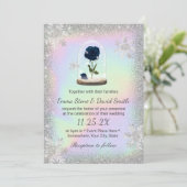 Winter Wedding Blue Rose Flower Dome Holographic Invitation (Standing Front)