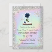 Winter Wedding Blue Rose Flower Dome Holographic Invitation (Front)