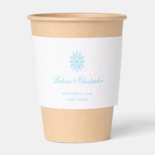 Winter Wedding Blue Snowflake Custom Names Coffee Cup Sleeve