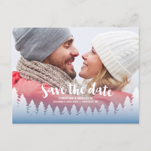 Winter Wedding Blue  White Photo Save the Date Announcement Postcard