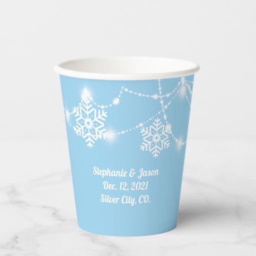Winter Wedding Blue with White Snowflakes Paper Cups
