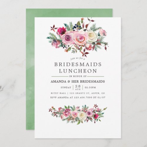 Winter Wedding Bridesmaids Luncheon Floral Invite