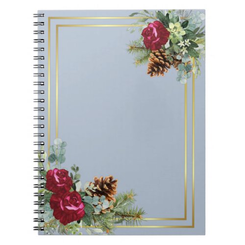 Winter Wedding Burgundy Roses Eucalyptus Notebook