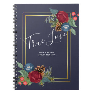 Winter Wedding Burgundy Teal Blue Modern Notebook