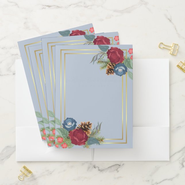 Winter Wedding Burgundy Teal Blue Modern Pocket Folder (In Situ)