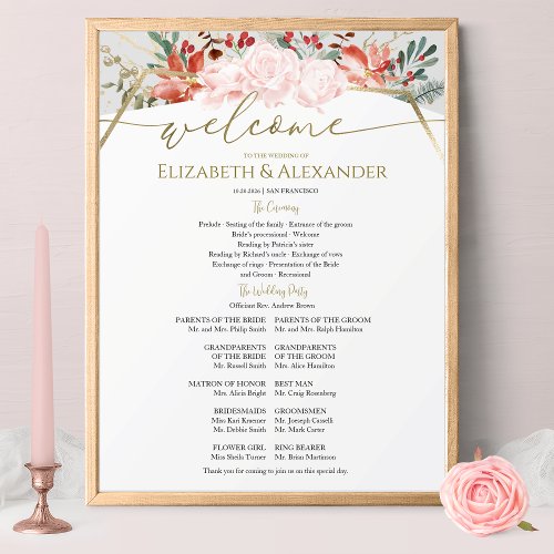 Winter Wedding Ceremony Program Sign Gilded Floral