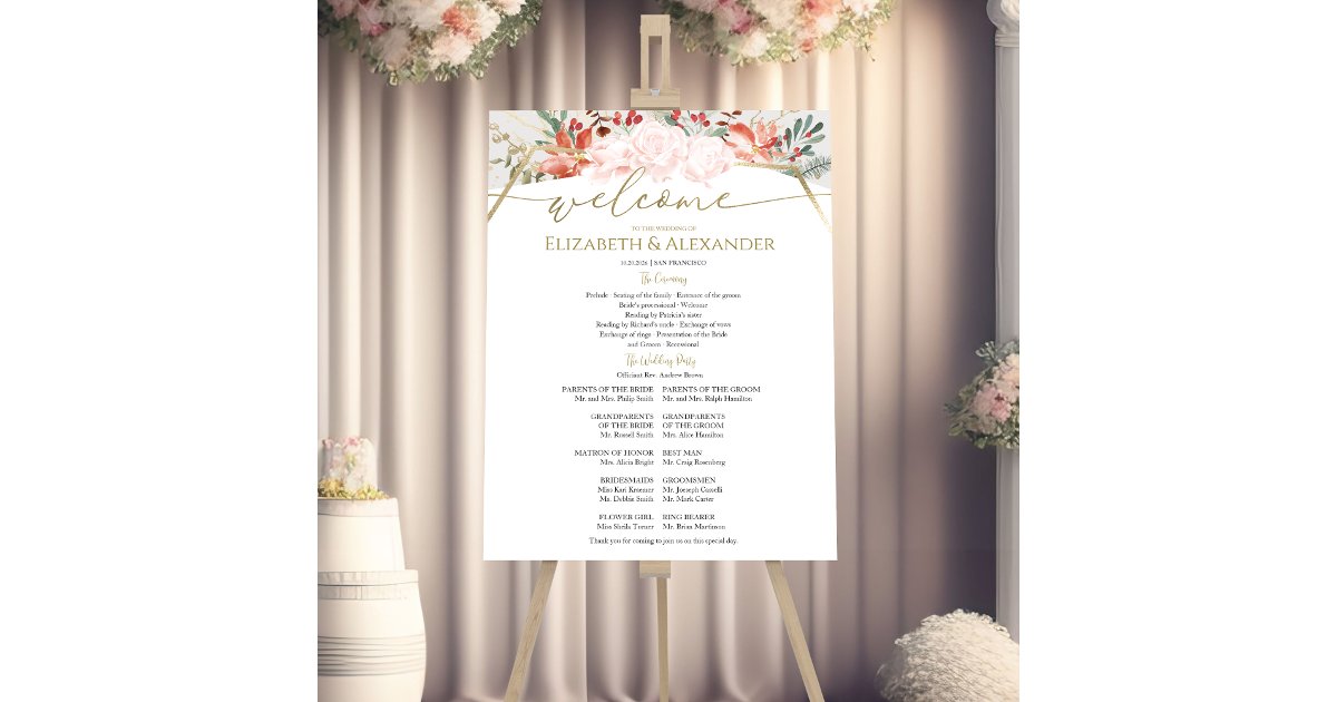 Winter Wedding Ceremony Program Sign Gilded Floral | Zazzle