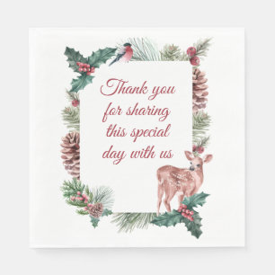 Winter Wedding Christmas Floral Deer Red Thank You Napkins