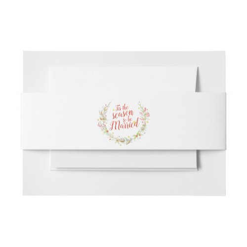 Winter wedding cones red berries star watercolor  invitation belly band