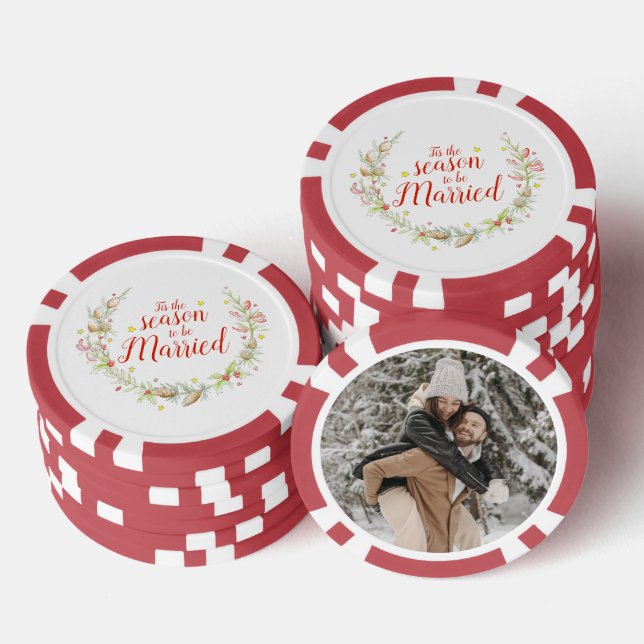 Winter wedding cones red berries star watercolor  poker chips (Stack)