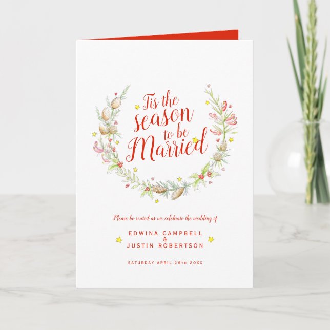 Winter wedding cones red berries star watercolor program (Front)
