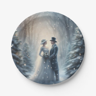 Winter wedding couple bridal shower party paper plates