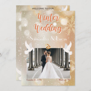 Winter Wedding Couple Photo Gold Wedding Invitation