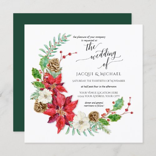 Winter Wedding Crescent Floral Wreath  Square Invitation