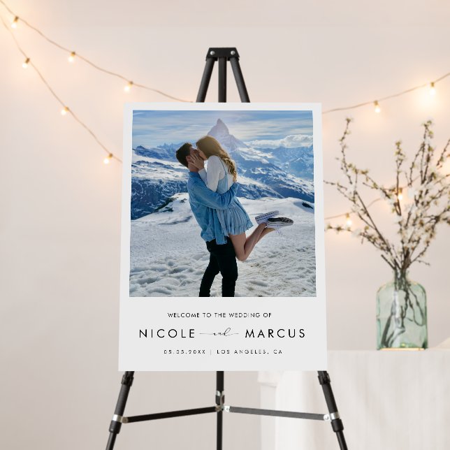 Winter Wedding Custom Photo & Script Welcome Sign (In Situ (Stand))