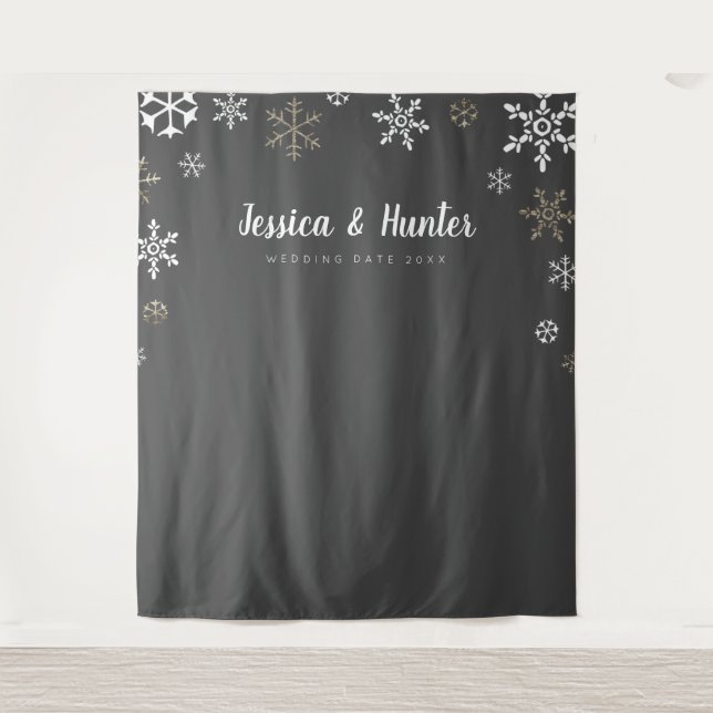 Winter Wedding Custom Snowflake Backdrop Tapestry (Front)