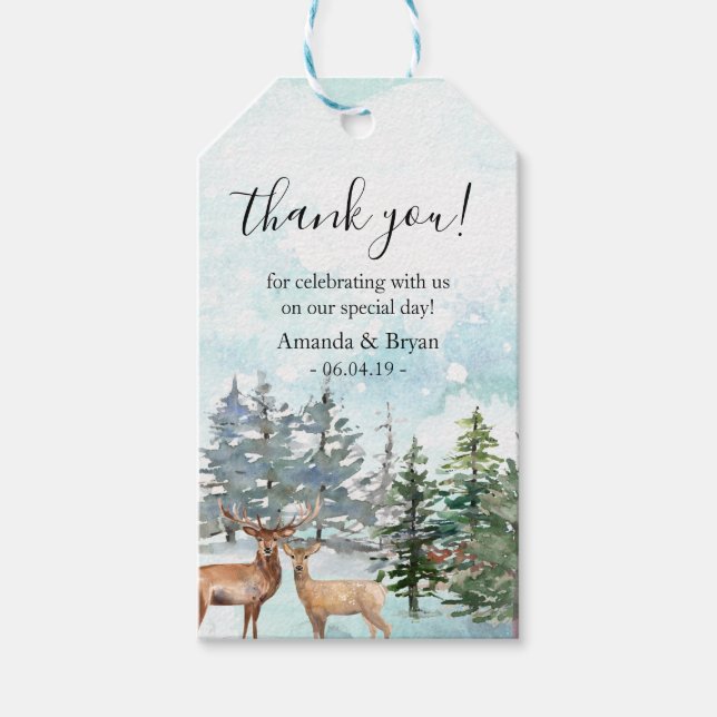 Winter Wedding deers woodland Favor Gift Tag (Front)
