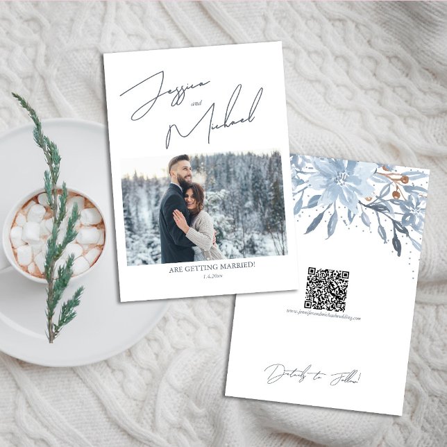 Winter Wedding Dusty Blue Photo Script  Save The Date (Creator Uploaded)