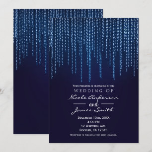 Winter Wedding Elegant Blue Sparkle String Lights Invitation