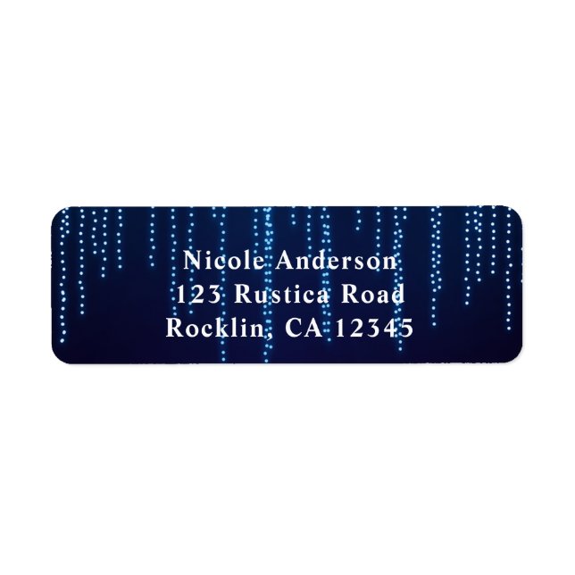 Winter Wedding Elegant Blue Sparkle String Lights Label (Front)