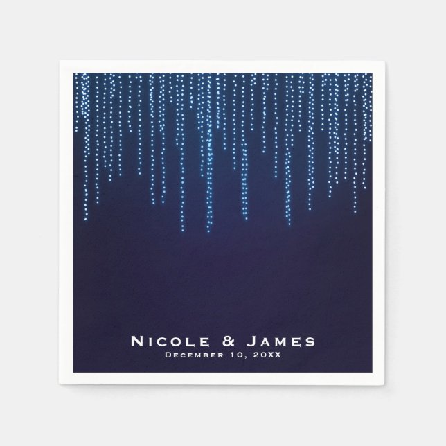 Winter Wedding Elegant Blue Sparkle String Lights Napkins (Front)