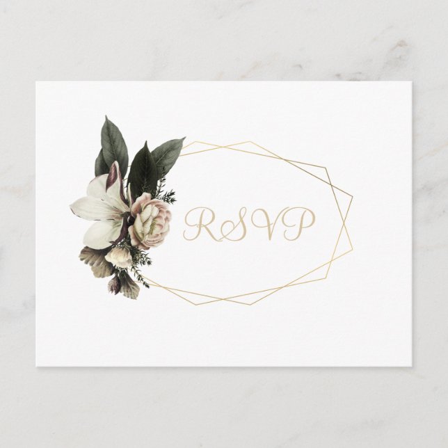 Winter wedding elegant gold geometric frame RSVP Invitation Postcard (Front)