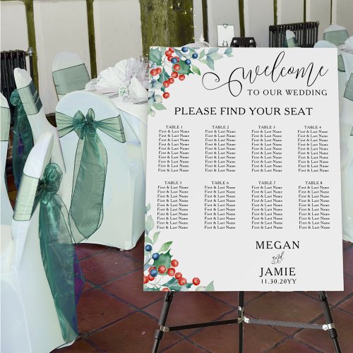 Winter Wedding Elegant Holly 8 Table Seating Chart Foam Board