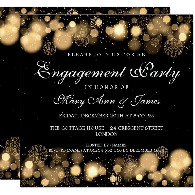 Winter Wedding Engagement Party Gold Lights Invitation