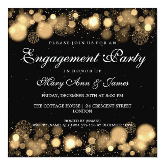 Winter Wedding Engagement Party Gold Lights Card