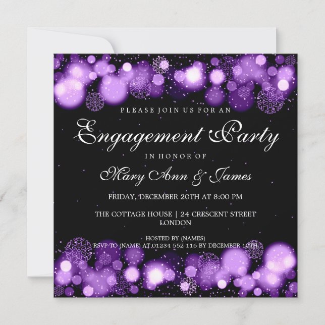 Winter Wedding Engagement Party Purple Lights Invitation (Front)