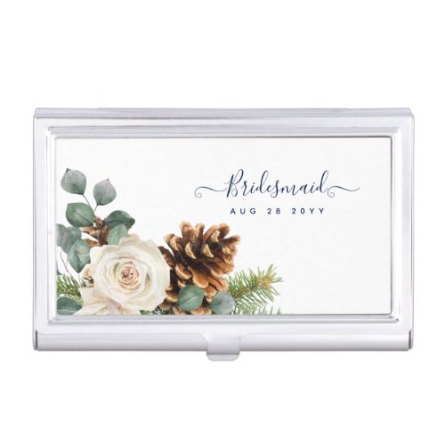 Winter Wedding Eucalyptus Greenery White Roses Business Card Case