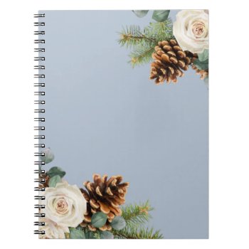 Winter Wedding Eucalyptus Greenery White Roses Notebook by invitationz at Zazzle
