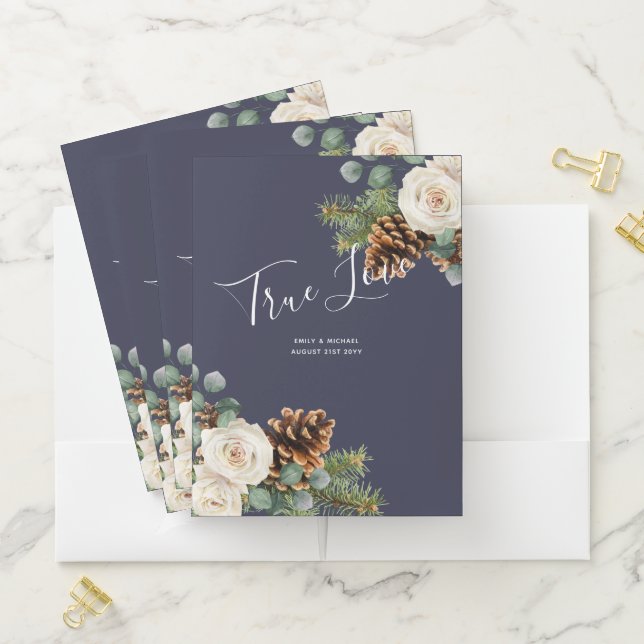 Winter Wedding Eucalyptus Greenery White Roses Pocket Folder (In Situ)