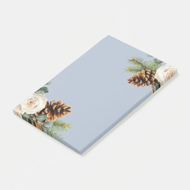 Winter Wedding Eucalyptus Greenery White Roses Post-it Notes (Angled)