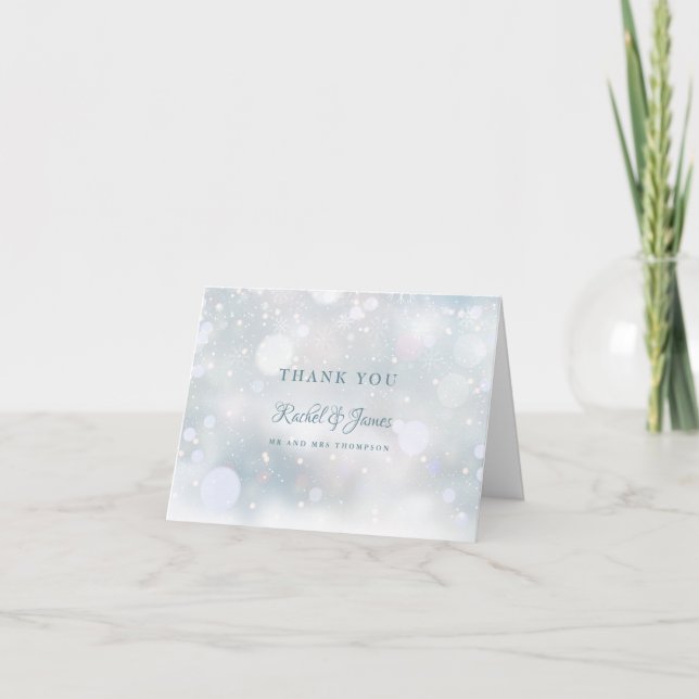 Winter Wedding First Snowflakes Script Letterpress Thank You Card (Front)