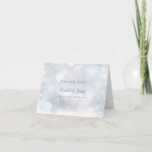 Winter Wedding First Snowflakes Script Thank You Card