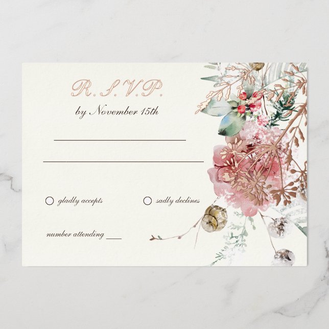 Winter Wedding Floral 2 Foil Invitation (Front)