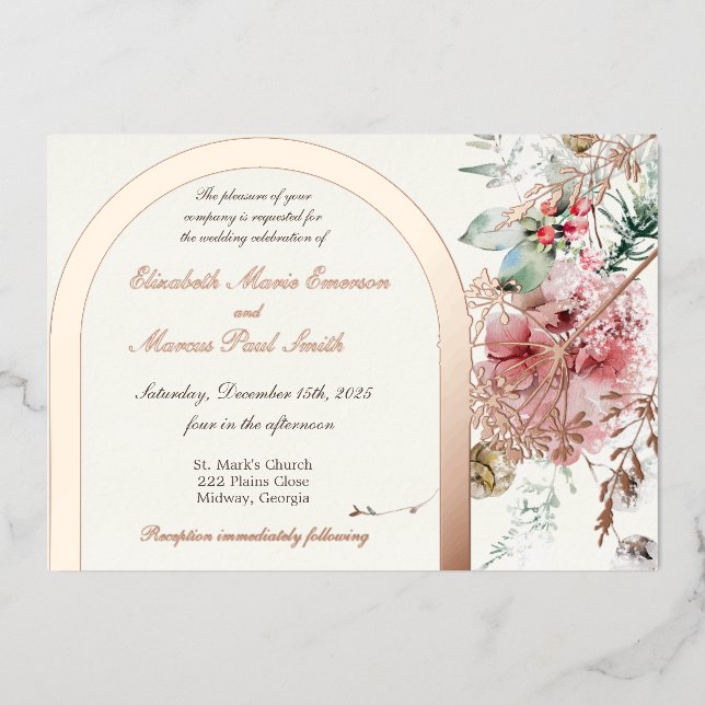 Winter Wedding Floral 2 Foil Invitation (Front)
