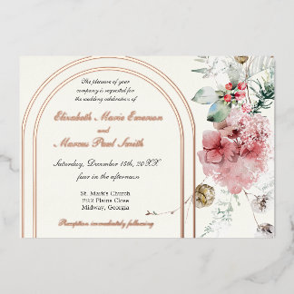 Winter Wedding Floral Double Arch Foil Invitation