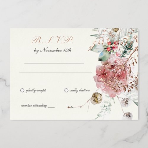 Winter Wedding Floral Foil Invitation
