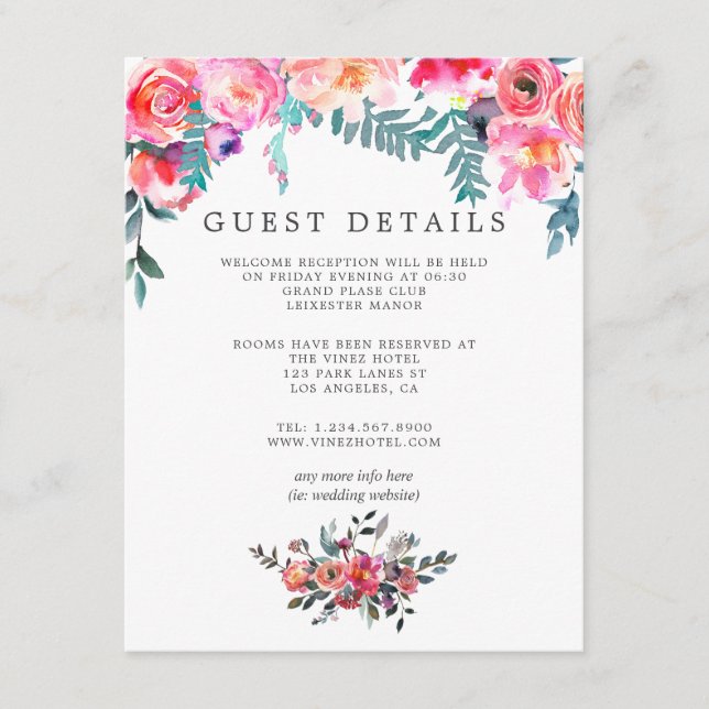 Winter Wedding Floral Guest Details Enclosure Card (Front)