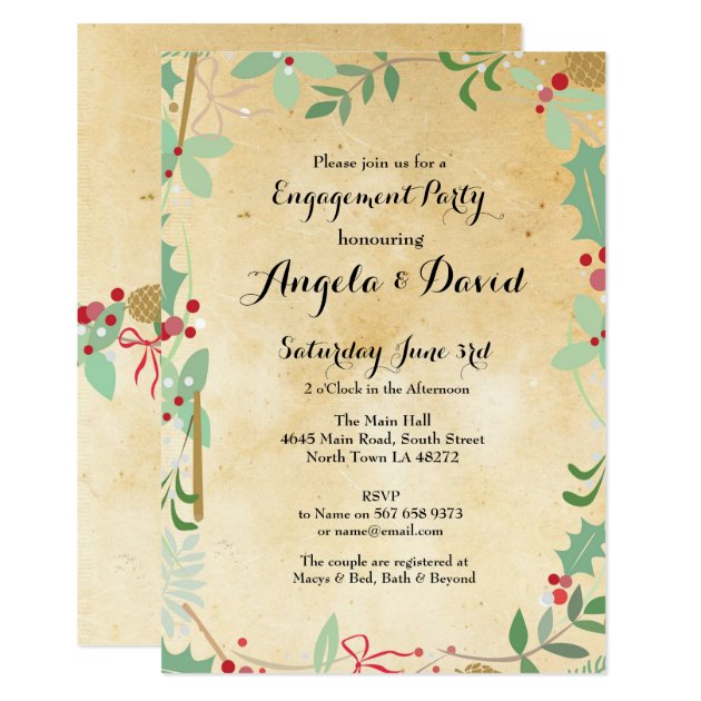 Winter Wedding Floral Holly Engagement Invite