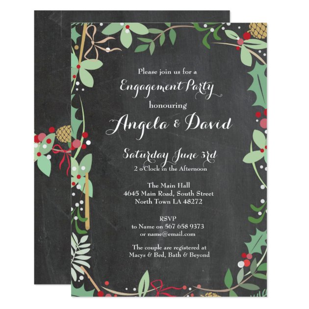 Winter Wedding Floral Holly Engagement Invite