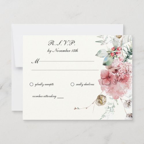 Winter Wedding Floral RSVP Card