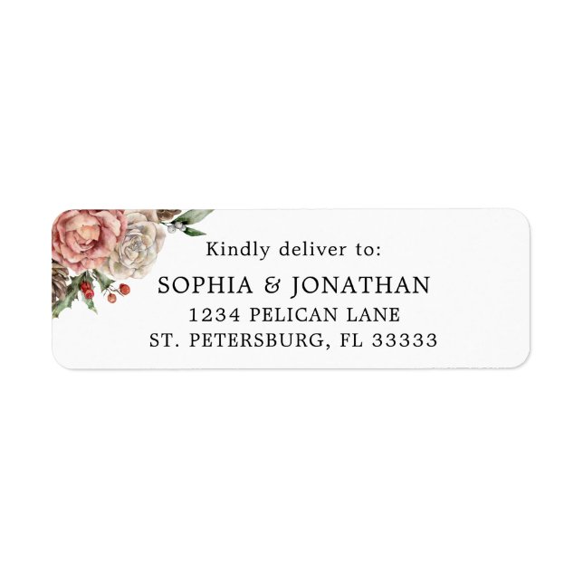 Winter Wedding Floral RSVP Response Mailing Label (Front)