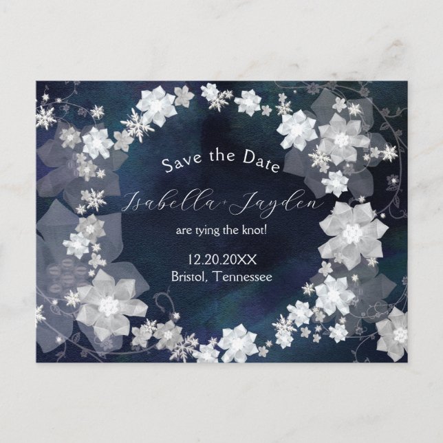 Winter Wedding Floral Wreath Save the Date Announcement Postcard (Front)
