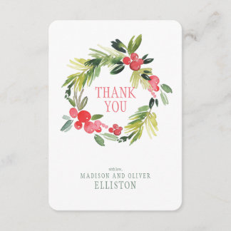 Winter Wedding Floral Wreath  | Thank You Card