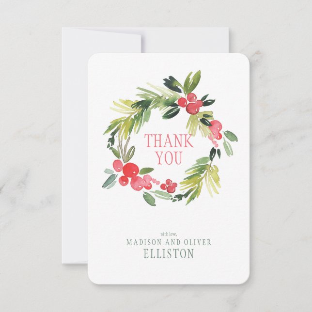 Winter Wedding Floral Wreath  | Thank You Card (Front)